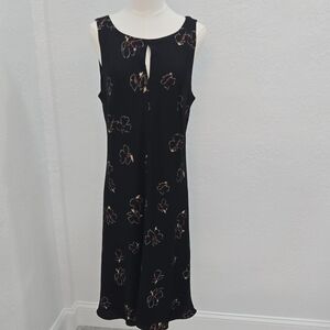 LOFT Black Midi Dress with Subtle Multicolor Floral Accents